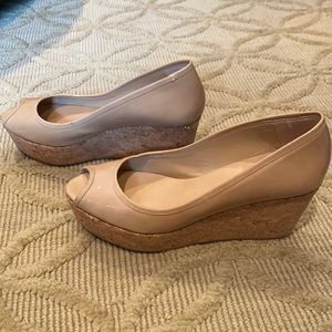 Jimmy Choo patent leather peep toe wedges